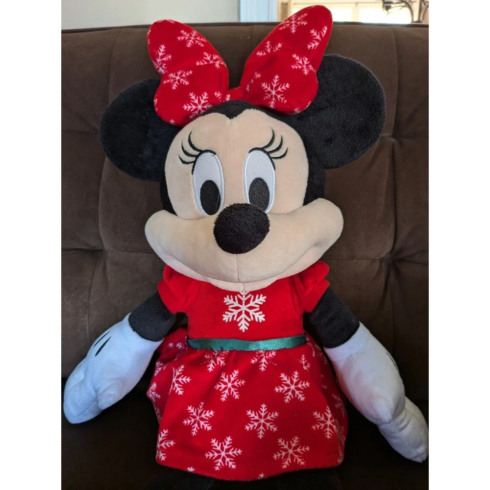 Disney Minnie‎ Mouse Holiday Plush Snowflake Red Dress Christmas Stuffed Animal